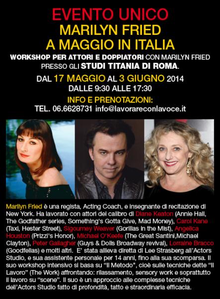 EVENTO UNICO - MARILYN FRIED A MAGGIO IN ITALIA