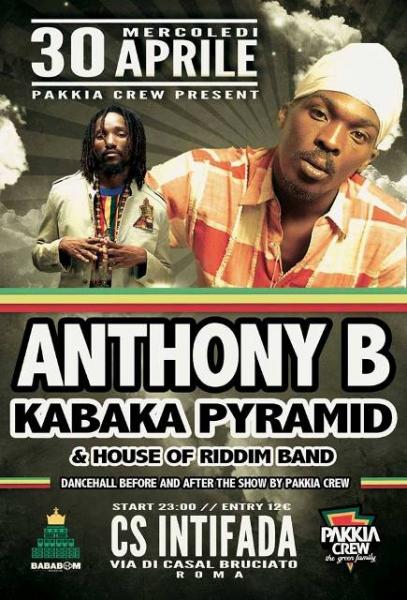 Il guru del reggae mondiale Anthony B dal vivo all’Intifada