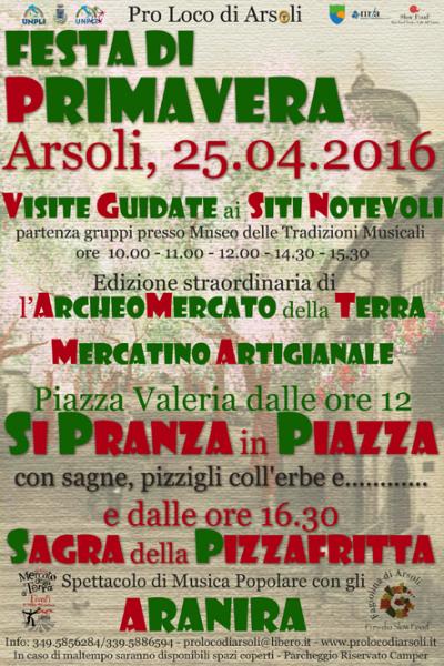 FESTA DI PRIMAVERA & SAGRA DELLA PIZZAFRITTA – ARSOLI 25 APRILE 2016