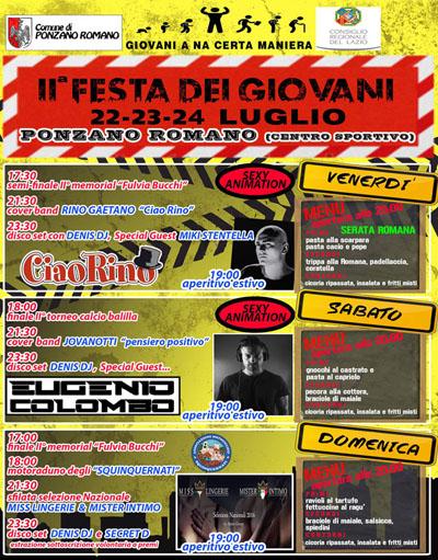 II° FESTA DEI GIOVANI PONZANO ROMANO DAL22 LUGLIO AL 24 LUGLIO 2016