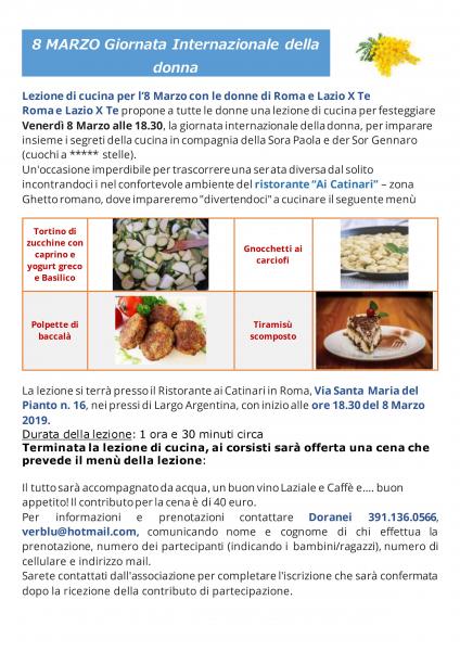 Lezione di cucina per l’8 Marzo con le donne di Roma e Lazio X Te